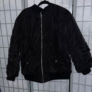 Ladies Black Fabric Nylon Bomber Jacket With Silver Hardware , Small , NWT
